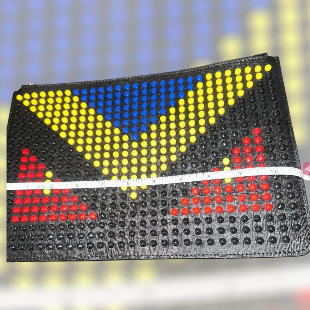 Fendi Monster Studs Leather Clutch Leather Bag Multicolor Rare LARGE Limited Ed - Picture 12 of 16